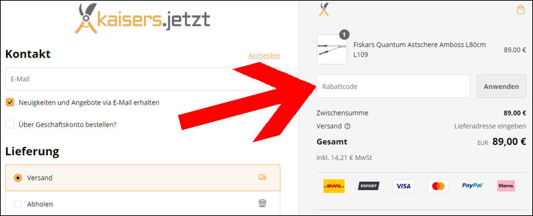 Gutschein an der Kasse einlösen Den kaisers.jetzt Gutscheincode an der Kasse eingeben