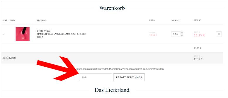 Den Rabatt im Warenkorb einlösen Den NEONAIL Gutschein im Warenkorb einlösen