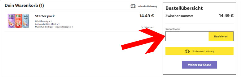 Gutschein im Warenkorb einlösen OneDayMore Rabattcode im Warenkorb einlösen