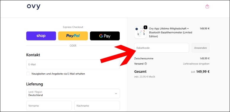 Den Ovy Rabatt an der Kasse einlösen