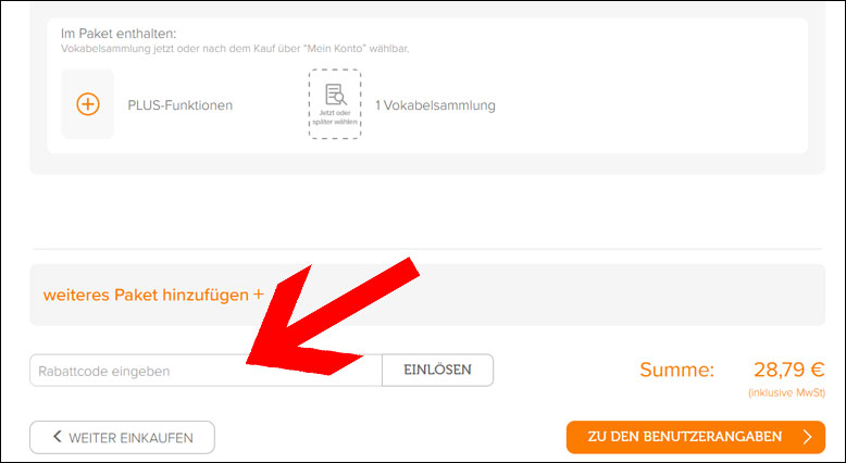 Den Gutschein im Warenkorb einlösen Den Phase 6 Rabatt im Warenkorb einlösen