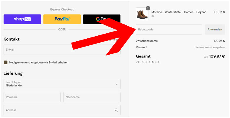 Den Gutscheincode an der Kasse einlösen Den Travelin' Gutschein an der Kasse einlösen