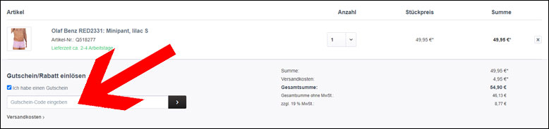 Den Gutscheincode im Warenkorb einlösen Dexer Gutschein im Warenkorb einlösen