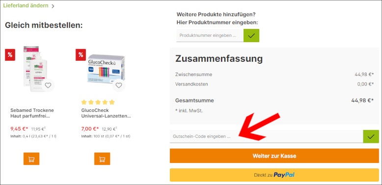 Deinen diabetiker-bedarf.de Gutschein löst du im Warenkorb ein Den diabetikerbedarf Gutschein im Warenkorb einlösen