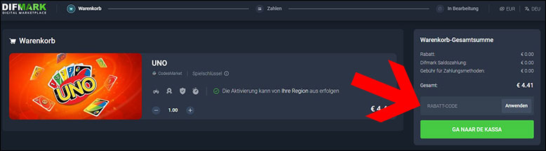 Im Warenkorb den Difmark Rabattcode anwenden Den Difmark Rabattcode im Warenkorb anwenden