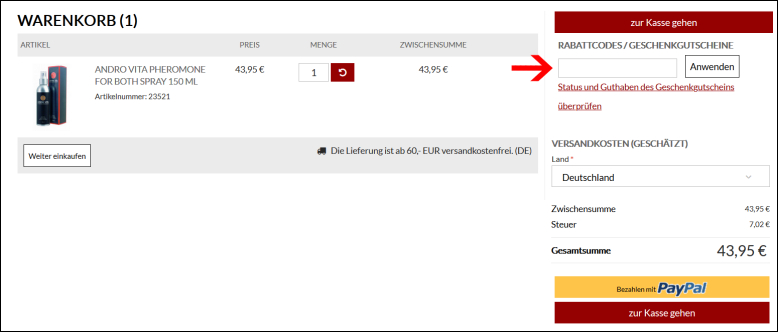 Wende deine Rabatt hier an Deinen Dildoking Gutschein kannst du im Warenkorb verwenden