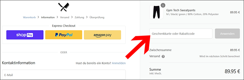 So löst du den distorted people Gutschein ein Deinen distorted people Gutschein im Warenkorb einlösen