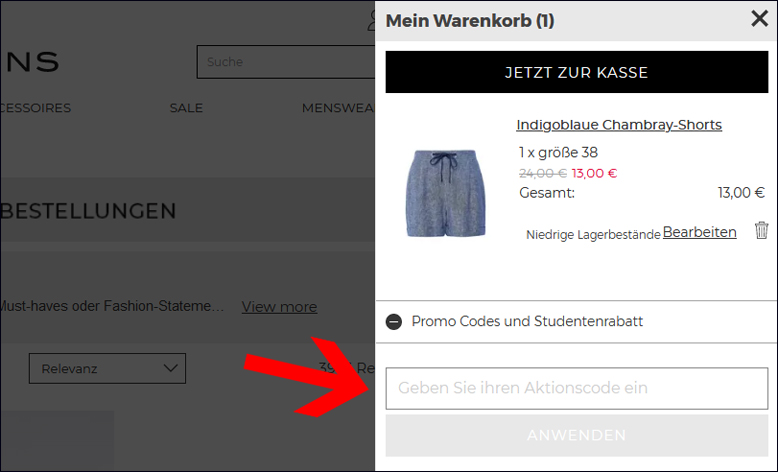 Gib deinen Code hier ein Deinen Dorothy Perkins Gutschein kannst du in dieses Feld eintragen