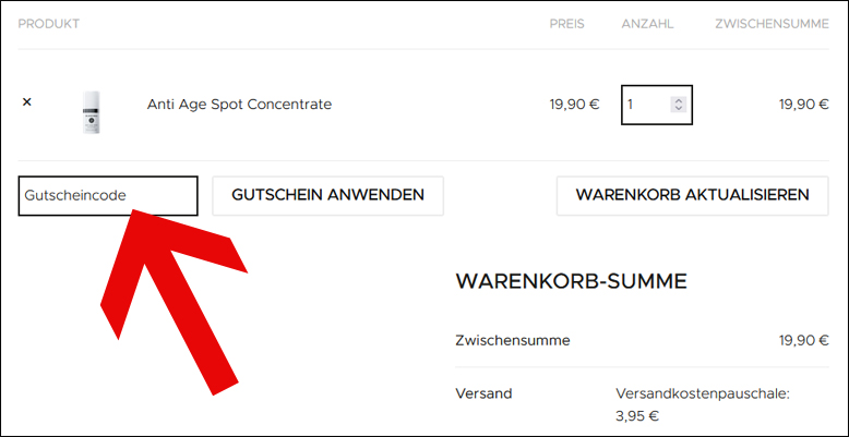 Gib deinen Gutscheincode bequem im Warenkorb ein Den Dr. Biechele Gutschein im Warenkorb einlösen