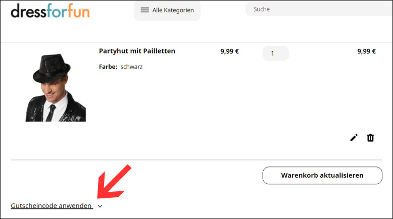 Code im Warenkorb eingeben dressforfun Rabattcode im Warenkorb einfügen