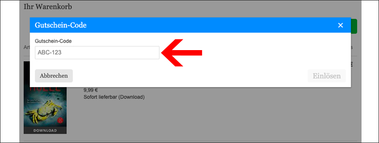 Gutscheincode hier einlösen ebook.de Gutschein im Warenkorb einlösen