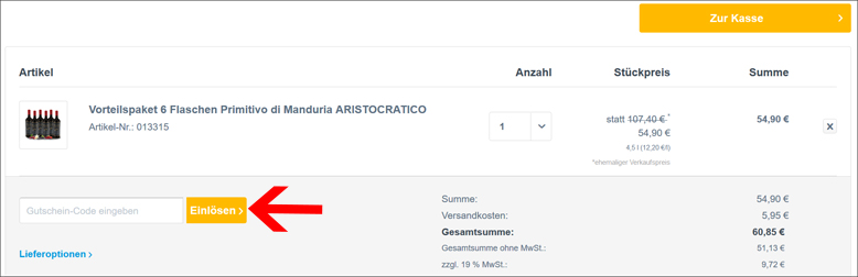 Gutscheincode hier eingeben ebrosia Gutschein im Warenkorb einlösen