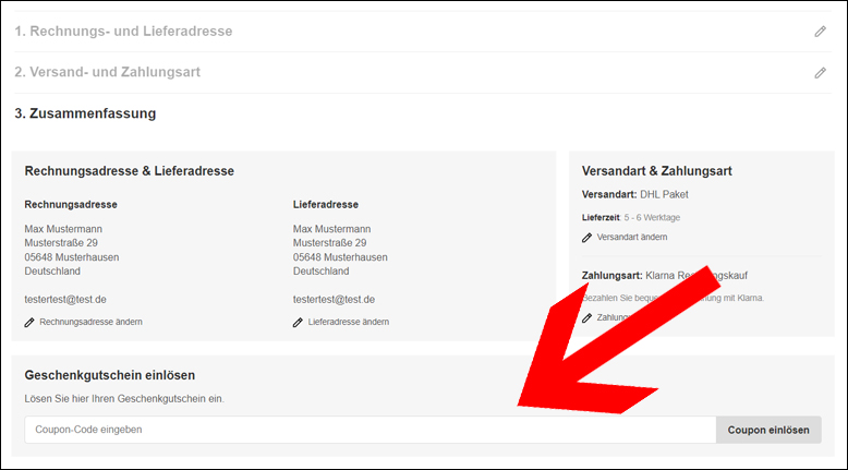 Gutschein im letzten Bestellschritt einlösen Edelstahl-Türklingel Rabattcode im letzten Bestellschritt einlösen