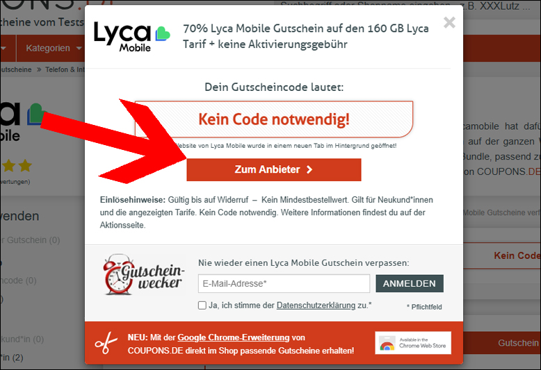 Einfach Lyca Mobile Code anklicken und sparen