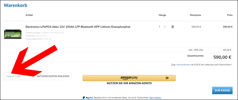 Den Coupon im Warenkorb einlösen Den Electronicx Gutschein im Warenkorb einlösen