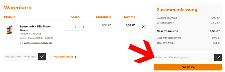 Den Ellis Aromen Gutscheincode im Warenkorb einlösen Den Ellis Aromen Gutschein im Warenkorb anwenden