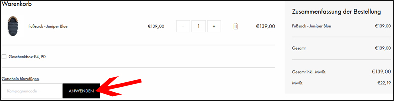 Code hier eingeben Elodie Gutschein im Warenkorb einlösen