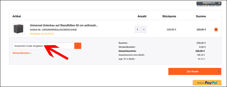 Hier kannst du den Code eintragen Der Emotion-24 Gutschein kann im Warenkorb eingelöst werden
