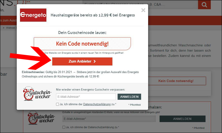 Auf den Coupon klicken, um die Aktion zu aktivieren Energeto Gutschein mit einem Klick auf den Coupon aktivieren