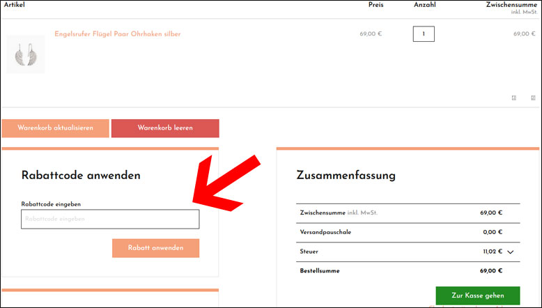 Rabatt Code hier eingeben Engelsrufer Rabatt Code im Warenkorb eigeben