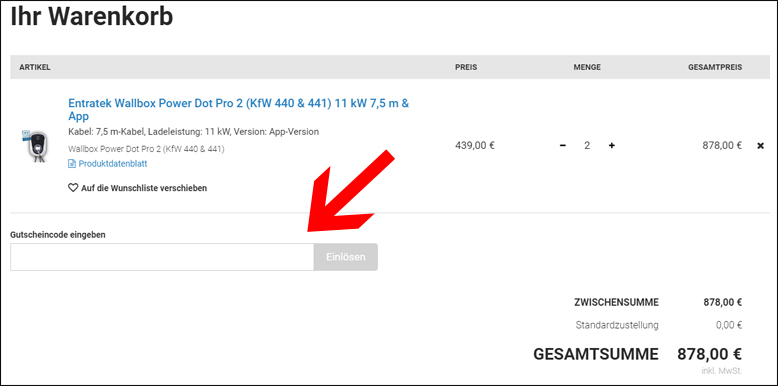 Rabattcode im Warenkorb eingeben Den Entratek Gutschein im Warenkorb einlösen