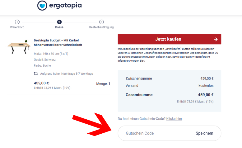 Gutschein hier einlösen Ergotopia Gutschein im 2. Bestellschritt einlösen