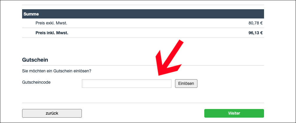 Gutscheincode hier eintragen Ersatzteilshop Gutschein im Bestellprozess einlösen