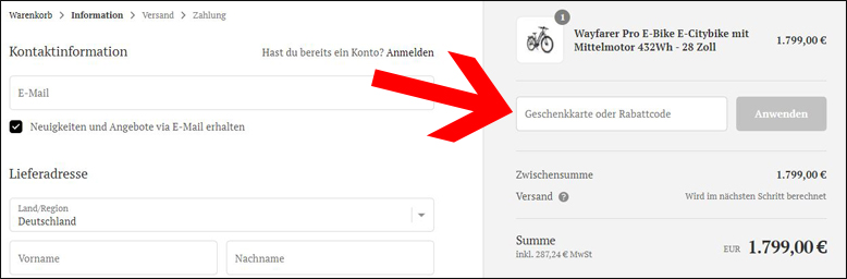 Gutscheincode hier einlösen Eskute Gutschein im 2. Bestellschritt einlösen