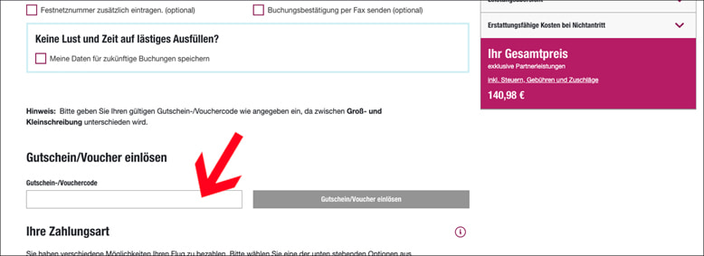 Gutscheincode hier eingeben Eurowings Gutschein im 5. Buchungsschritt einlösen