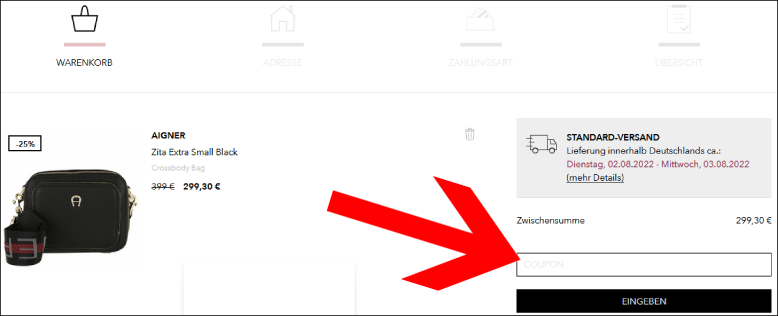 Den Code hier eingeben Den fashionette Rabattcode im Warenkorb einlösen