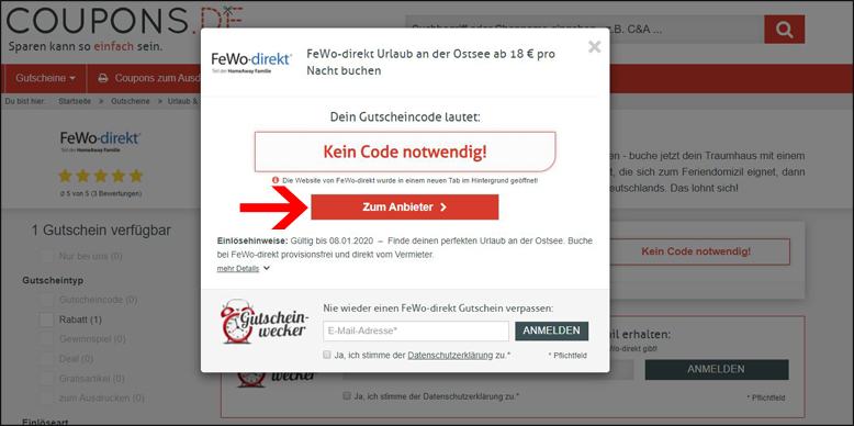 So löst du deinen Gutschein ein Deinen FeWo-direkt Gutschein wird über unseren Link aktiviert