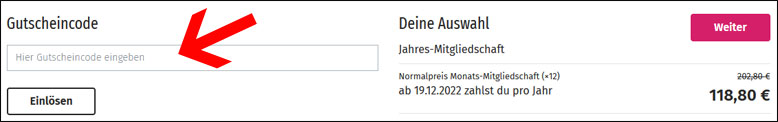 Gutscheincode eingeben fitnessRaum.de Gutschein im Warenkorb eingeben