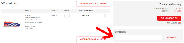 Einen Foot Store Coupon löst du im Warenkorb ein Den Foot Store Rabattcode im Warenkorb verwenden