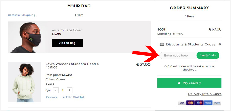 Rabattcode hier eingeben Footasylum Code im Warenkorb eintragen