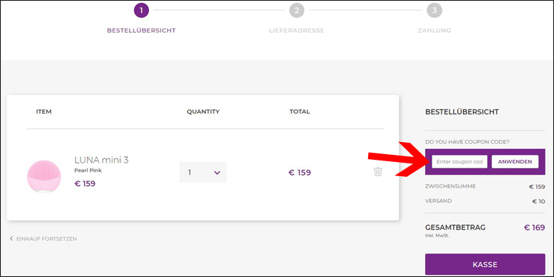 Gutscheincode hier eingeben FOREO Gutschein im Warenkorb einlösen