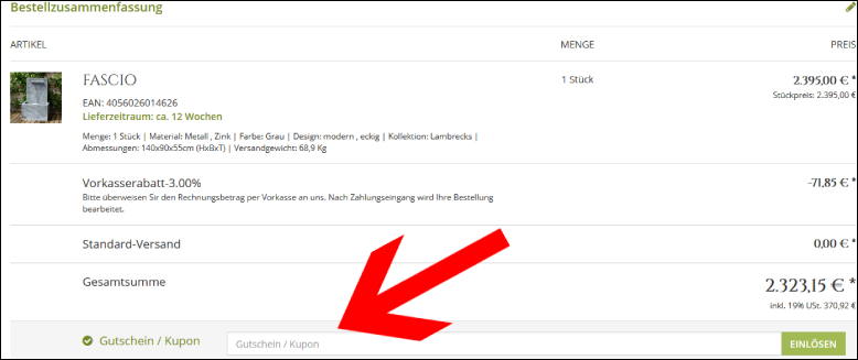 Gutscheincode hier einlösen Gartentraum Gutschein im dritten Bestellschritt eintragen