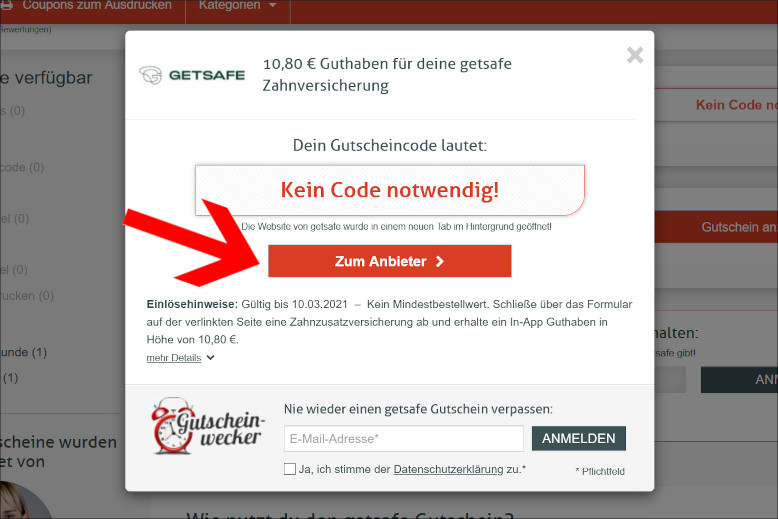 Mit dem getsafe Gutscheincode lässt du dich zur passenden Aktion weiterleiten Mit dem getsafe Gutschein zur Aktion weiterleiten lassen