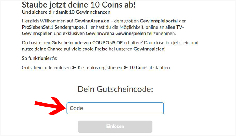 Löse hier den GewinnArena Gutschein ein Auf der Profilseite den GewinnArena Gutscheincode einlösen