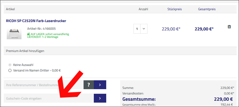 OFFICE Partner Gutschein im Warenkorb einlösen OFFICE Partner Gutschein im Warenkorb einlösen