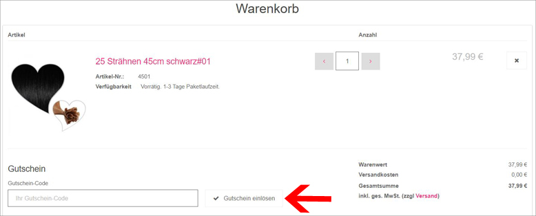 Gutscheincode im Warenkorb eingeben Global Extend Gutschein einlösen