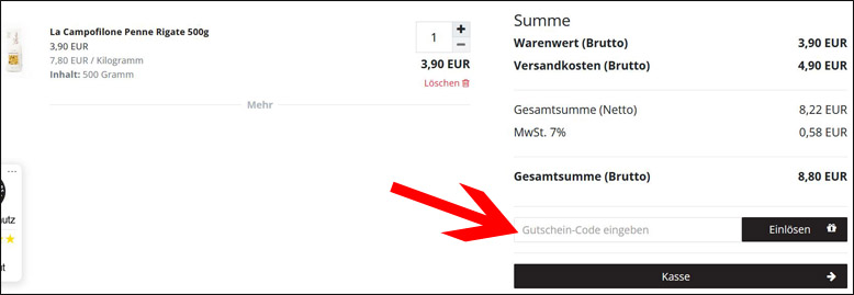 Gutschein einlösen Gourmondo Gutschein im Warenkorb einlösen
