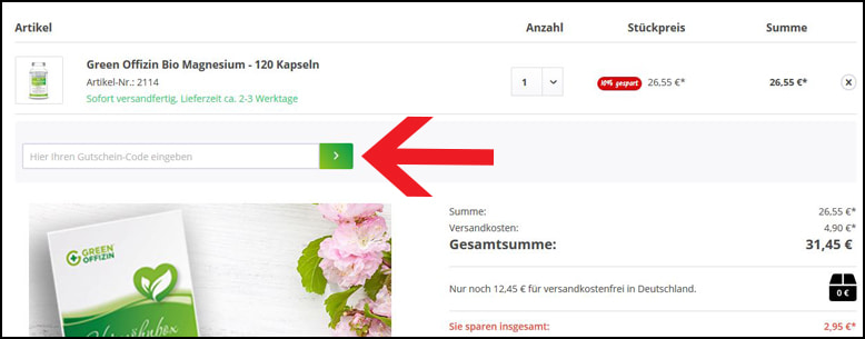 Deinen Green Offizin Gutschein hier einlösen Löse deinen Green Offizin Gutschein im Warenkorb ein