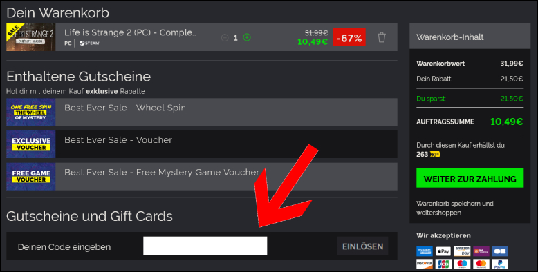 Löse deinen Rabattcode in diesem Feld ein GreenmanGaming Gutschein im Warenkorb verwenden