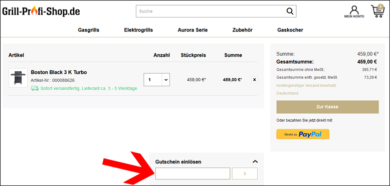 Code hier eingeben Deinen Grill-Profi-Shop Gutschein löst du im Warenkorb ein