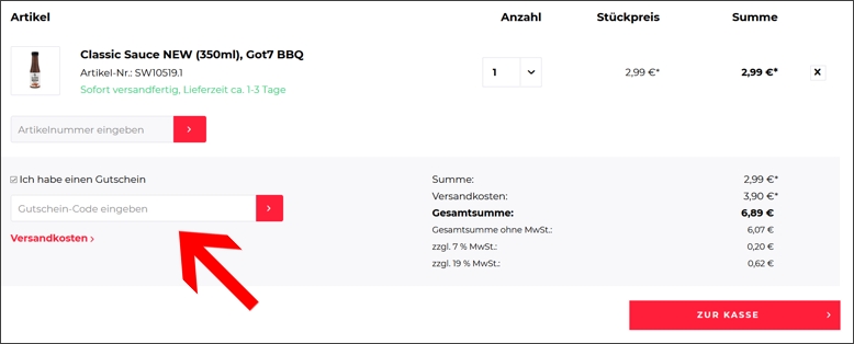 Löse den Gutscheincode im Warenkorb ein Gymroom Gutschein im Warenkorb einlösen