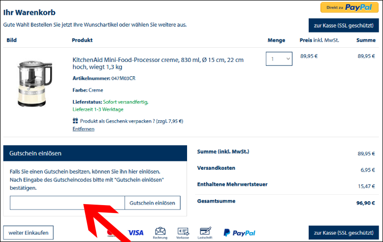 Gutscheincode im Warenkorb einlösen Hagen Grote Gutschein im Warenkorb einlösen