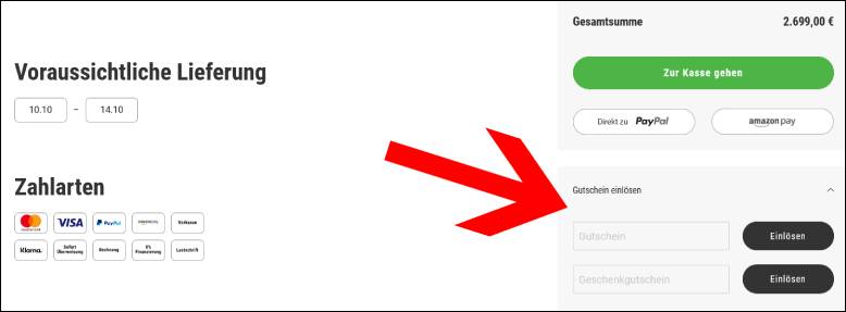 Gutscheincode im Warenkorb eingeben HAMMER Code im Warenkorb einlösen
