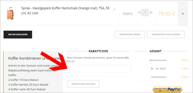 Eine Hauptstadtkoffer Aktion kannst du im Warenkorb nutzen Ein Hauptstadtkoffer Gutschein wird im Warenkorb eingegeben