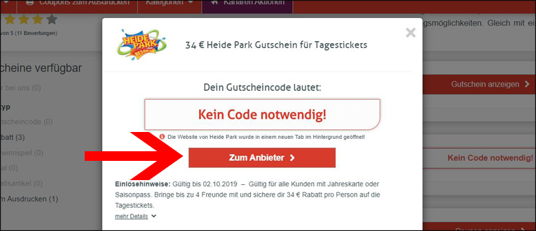 Zur reduzierten Aktion gelangst du mit einem Klick auf deinen gewünschten Coupon Spar mit einem Heide Park Gutschein