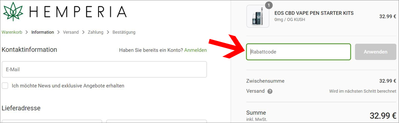 Gutscheincode hier eingeben Hemperia Gutschein einlösen